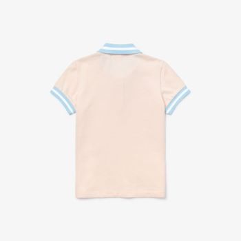 Lacoste Striped Details Cotton Piqué Polo Dětské - Polo Světle Růžové / Bílé | CZ-b9gNyx